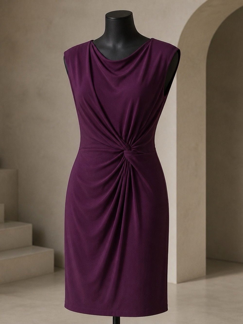 Ralph Lauren Plum Sleeveless Knot-Waist Midi Dress
